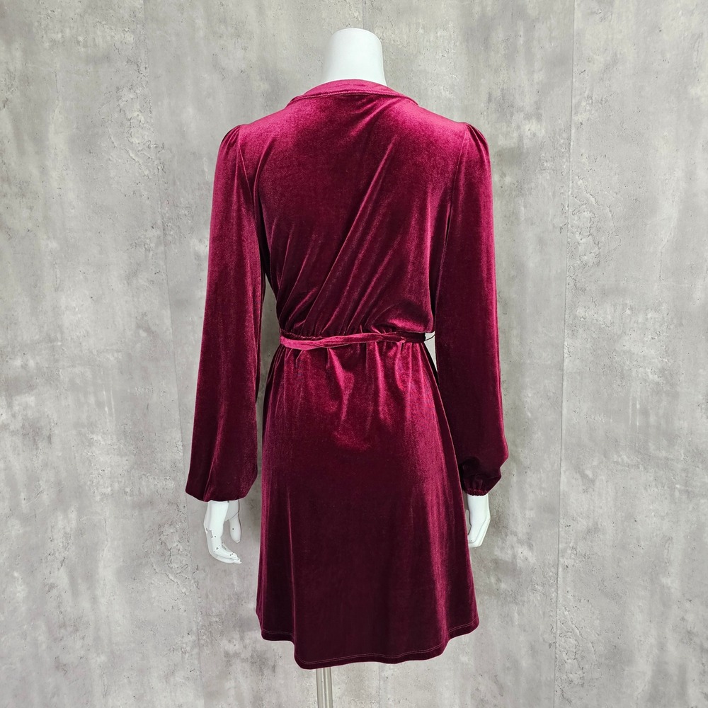 Draper James Womens S Wine Red Bishop L/S Belted Velvet Dress VNeck Mini Dress - Picture 7 of 10